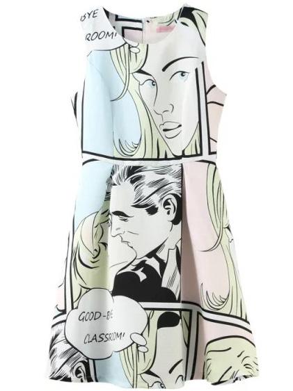 Romwe Sleeveless Cartoon Print Dress