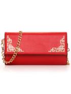 Romwe Cutout Metal Plate Embellished Clutch With Chain - Red