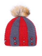 Romwe Color Block Beading Beanie Hat With Pom