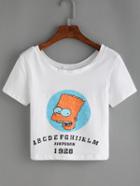 Romwe Scoop Neck Cartoon Print T-shirt
