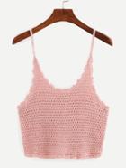 Romwe Crop Crochet Cami Top - Pink