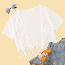 Romwe Lace Open Front Blouse