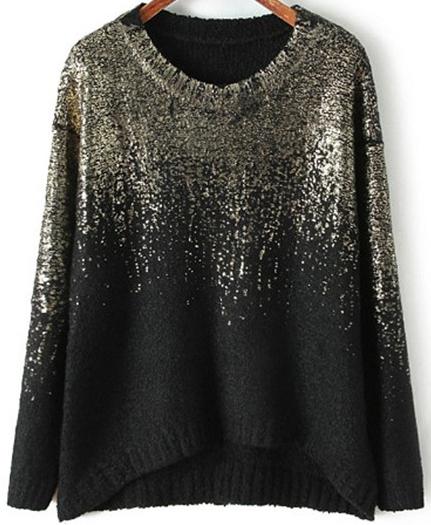 Romwe Bronzing Ombre Split Knit Sweater