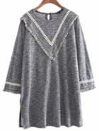 Romwe Grey Long Sleeve Cuff Fringe Side Split Dress