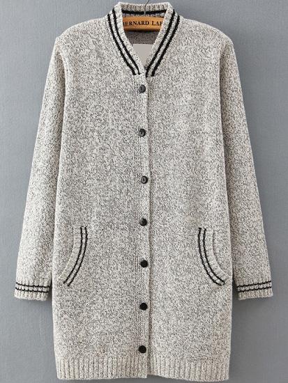 Romwe Striped-collar With Buttons Grey Cardigan