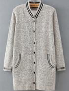 Romwe Striped-collar With Buttons Grey Cardigan