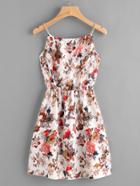 Romwe Braided Bead Strap Tie Front Calico Print Dress