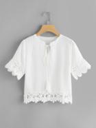 Romwe Lace Hem Tie Neck Top