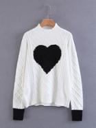 Romwe Contrast Heart Pattern Cable Knit Sweater