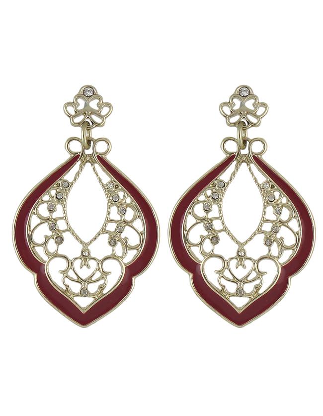 Romwe Enamel And Rhinestone Large Women Hanging Stud Earrings