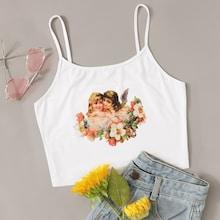 Romwe Figure Print Crop Cami Top