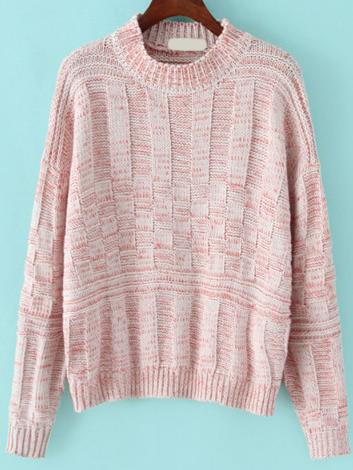 Romwe Long Sleeve Chunky Knit Loose Pink Sweater