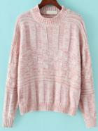Romwe Long Sleeve Chunky Knit Loose Pink Sweater