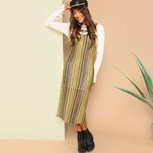 Romwe 2 In 1 Loose Knit Striped Dress