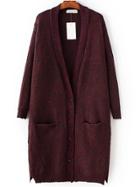 Romwe Button Up Side Slit Sweater Coat With Pocket