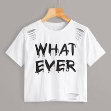 Romwe Letter Print Cut Out Crop Tee
