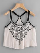 Romwe Embroidered Ringer Pleated Cami Top