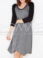 Romwe Grey Black Long Sleeve Color Block Asymmetric Dress