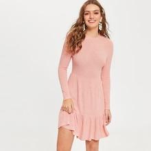 Romwe Rib-knit Ruffle Hem Dress