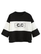 Romwe Black White Letter Print Drop Shoulder High Low T-shirt