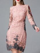 Romwe Pink Color Block Crochet Applique Pouf Dress