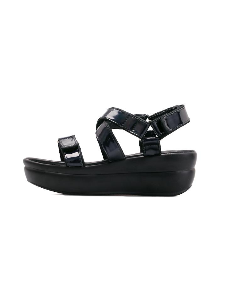 Romwe Metallic Black Hook&loop Flatform Sandals