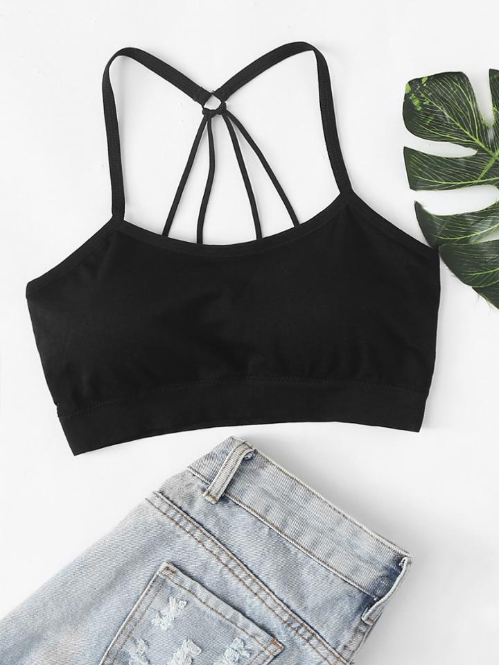 Romwe Cut Out Back Crop Top