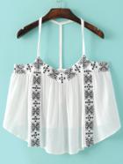 Romwe White Embroidery High Low Cami Top