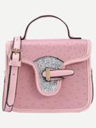 Romwe Faux Ostrich Leather Handbag With Strap - Pink
