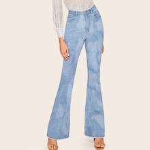 Romwe Bleach Wash Raw Hem Flare Leg Jeans