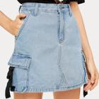 Romwe Button Waist Push Buckle Pocket Side Denim Skirt