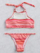 Romwe Red Striped Halter Bikini Set