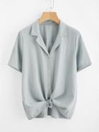 Romwe Revere Collar Vertical Striped Knot Front Shirt