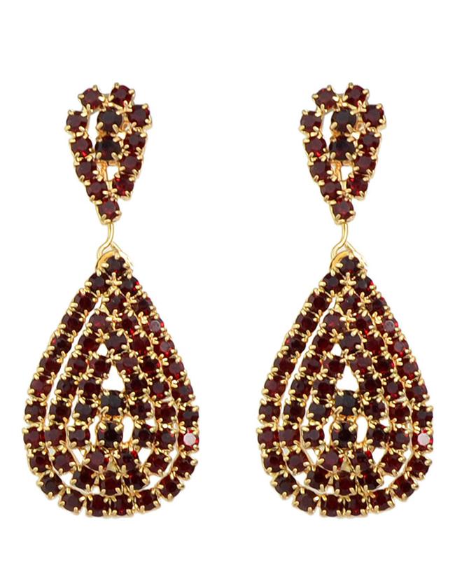 Romwe Red Rhinstone Drop Earrings