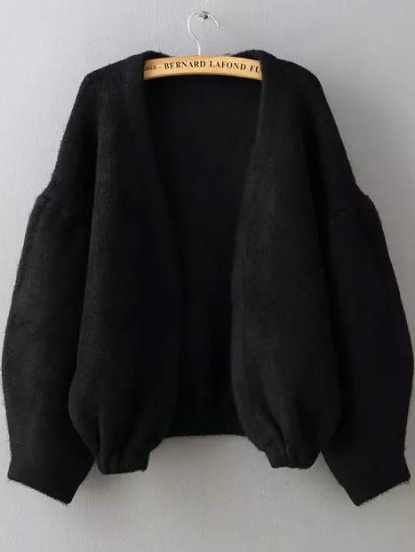 Romwe Lantern Sleeve Crop Black Sweater Coat