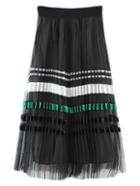 Romwe Multicolor Elastic Waist Stripe Pleated Gauze Skirt