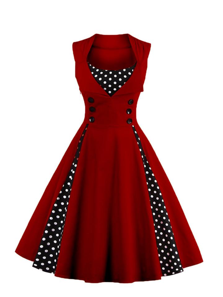 Romwe Contrast Polka Dot Foldover Circle Dress