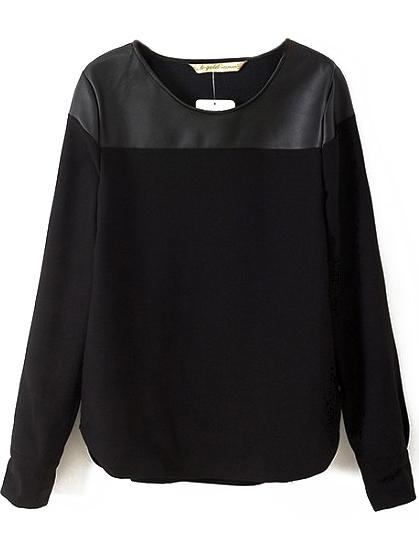 Romwe Contrast Pu Black Blouse
