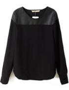 Romwe Contrast Pu Black Blouse