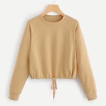 Romwe Drawstring Hem Solid Sweatshirt