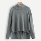 Romwe Dip Hem High Neck Solid Jumper