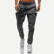 Romwe Men Pocket Plain Drawstring Joggers