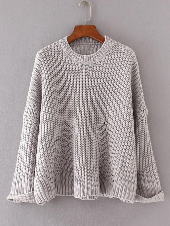 Romwe Ripped Back Drop Shoulder Sweater