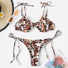 Romwe Leopard Underwire Top With Tie Side Bikini Set