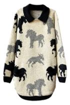 Romwe Horses Kintted Mohair Loose Jumper
