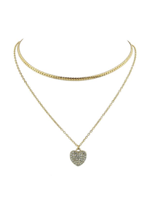 Romwe Gold Love Gemstone Two-layers Necklace