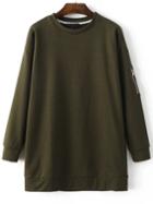 Romwe Army Green Long Sleeve Sweatshirt Dress With Zipper