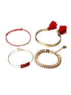 Romwe Crystal & Tassel Detail Bracelet Set 4pcs