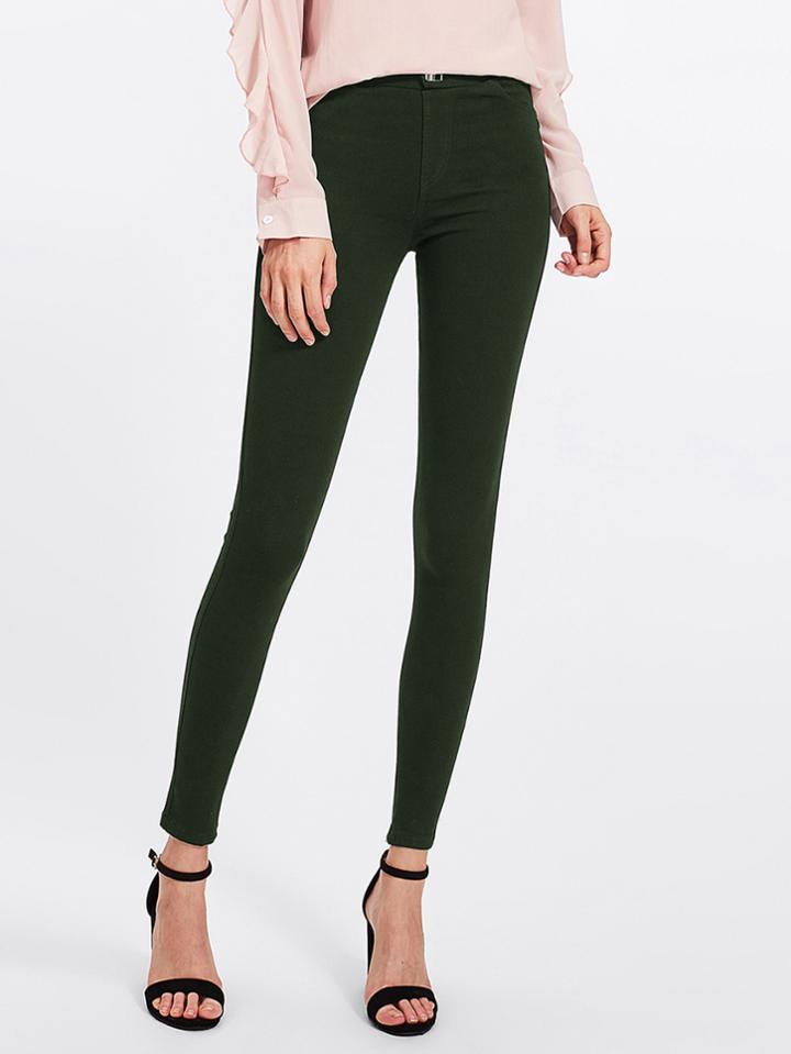 Romwe Army Green Skinny Jeans