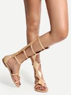Romwe Golden Peep Toe Cutout Zipper Back Gladiator Sandals